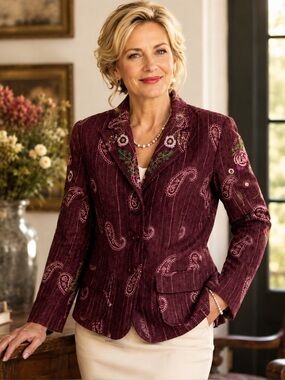 Women’s Size XL Purple Paisley Embroidered Blazer Jacket Boho Hippie Retro